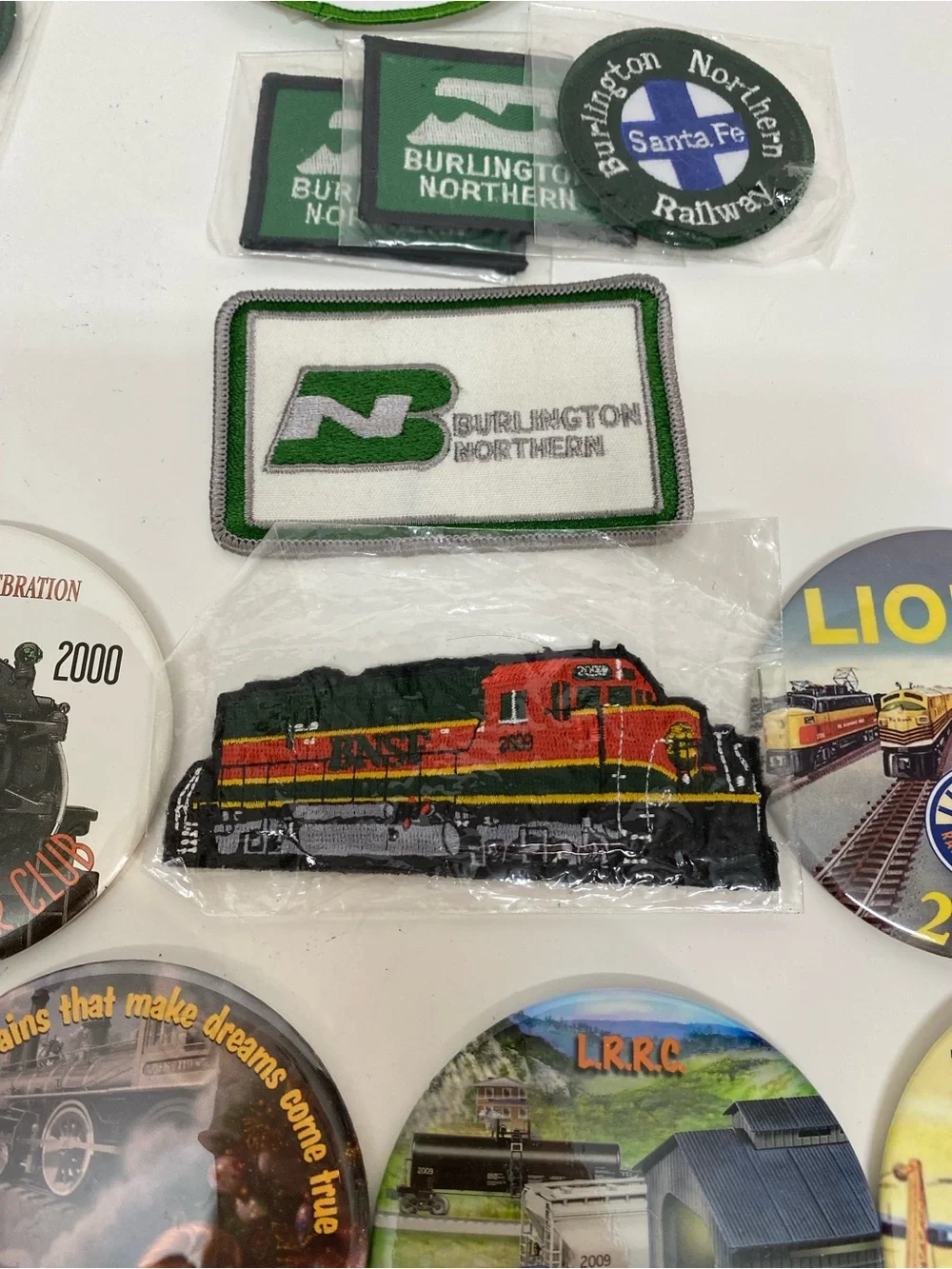 Railroad Train Themed Memorabilia  Lot of 28+ Patches Pinback Buttons Keychains